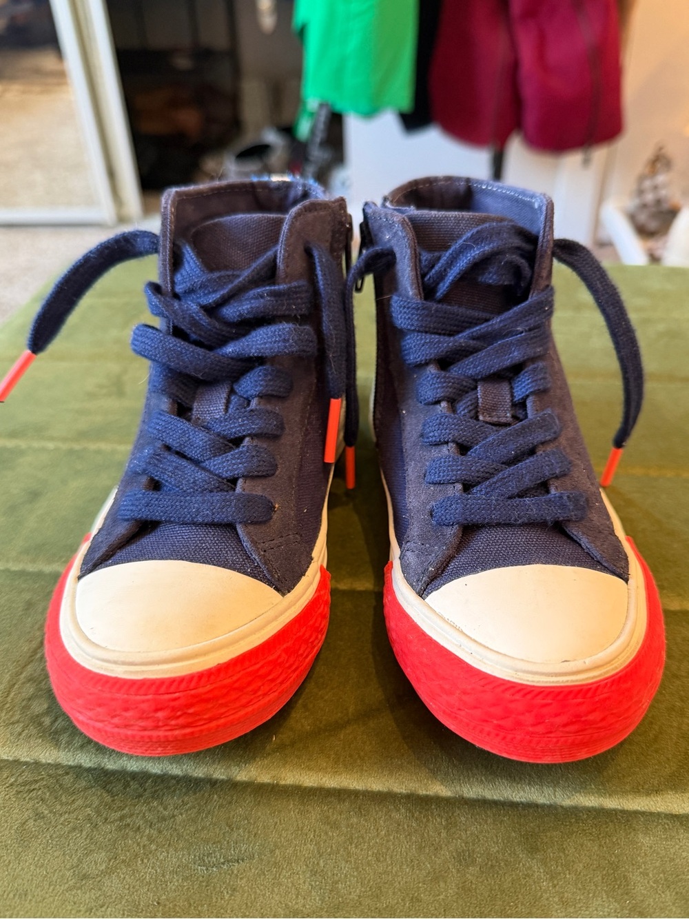 Mini Boden Navy High-Top Sneakers with Orange soles
